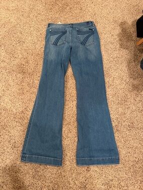 7 For All Mankind Medium Blue Flare Jeans with Back Pocket Stitch